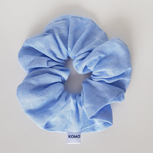 Gorgeous sky blue linen scrunchie. Hair Scrunchie | Sky Blue Line Scrunchie. Soft linen makes this the perfect messy bun scrunchie.